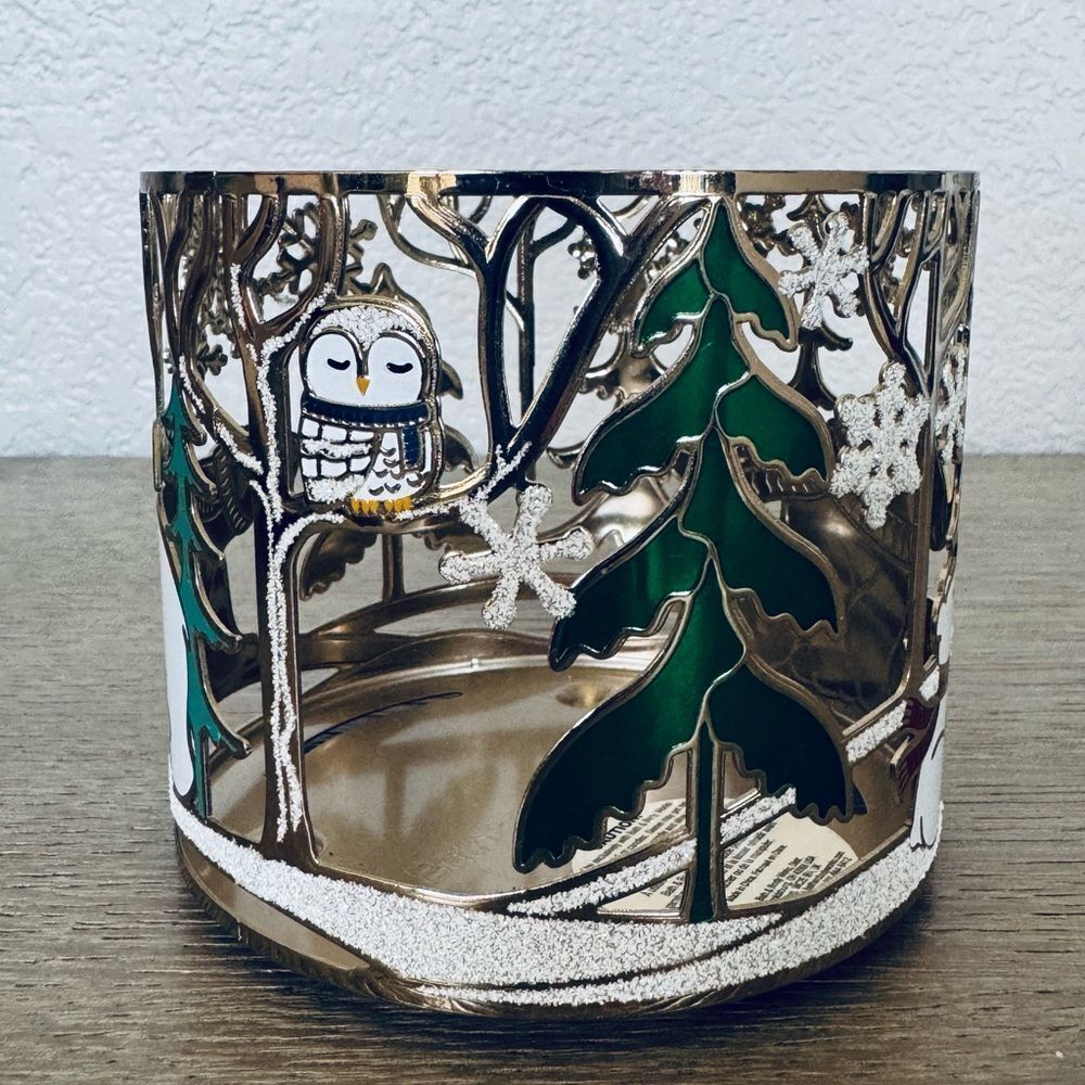 Bath & Body Works Christmas Polar Bear Woodland Trees Metal Candle Holder Sleeve - Picture 3 of 4